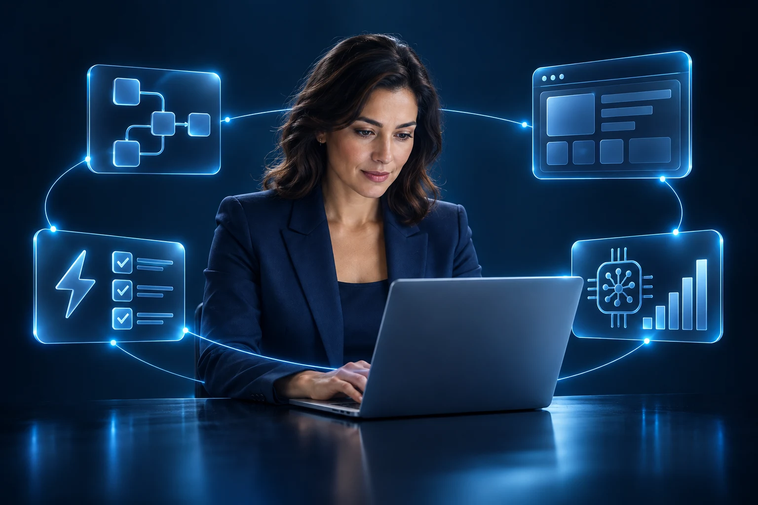 Illustration of an operator supported by connected workflows and systems